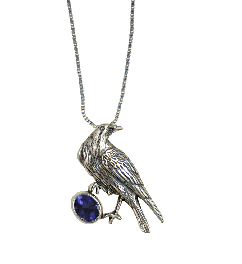 Sterling Silver Raven Pendant With Iolite